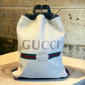 Gucci Drawstring Leather Backpack Women's White